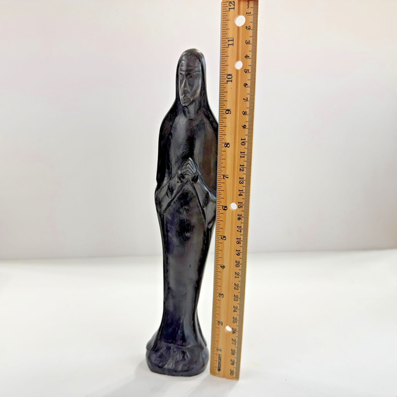 Ebony Madonna Virgin Ebony Wood Statue Art Carved Figure Sculpture Tribal 11" - Picture 12 of 14